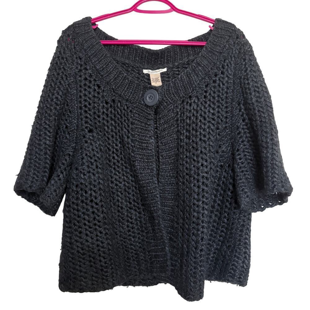 Ruff Hewn Alpaca Wool Blend Chunky Knit Black Cardigan XL Cabincore cozy